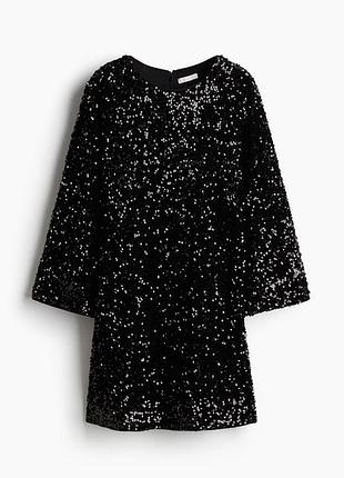 Чорна коротка сукня з блискітками а-силуету h&m