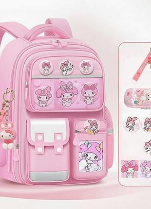 Рюкзак школьный с принтом my melody май мэлоди kuromiс аксессуарами розовый