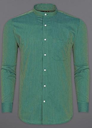 Рубашка french crown воротник стойка большого размера aquamarine green with porche yellow two-tone jacquardumured premium miza cotton shirt