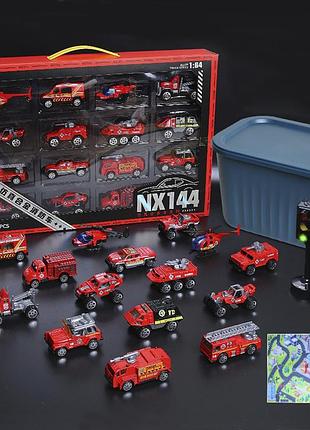 Набор игрушечных машинок nx 144 светофор бокс спасатели 18 в 1 красный