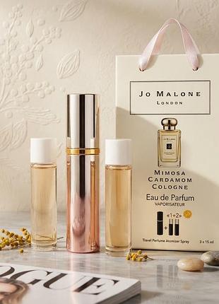 Елітний нішевий набір jo malone mimosa & cardamom (3х15 мл) у тревел-атомайзері — парфумована вода