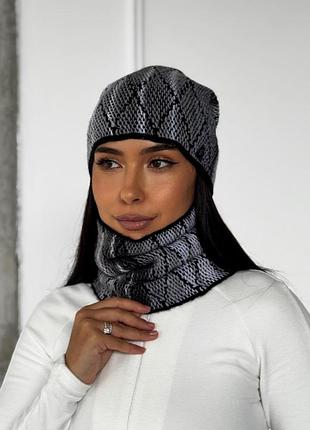 Женский комплект шапка и бафф с объемной вязкой innoe 950076-1 светло-серый