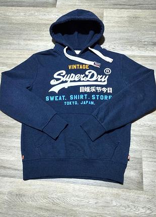 Чоловіче синє худі superdry з принтом, розмір m-l.