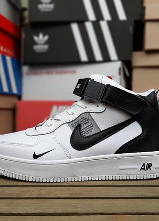 Чоловічі кросівки nike air force 1 mid utility white black 07 lv8 білі з чорним високі зимові на хутрі