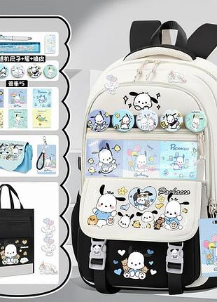 Шкільний рюкзак pochacco почакко з аксесуарами чорний, білий