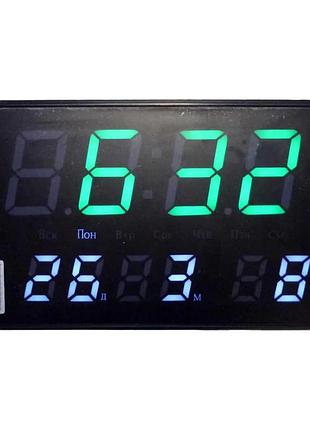 Часы электронные настенные 2508 с зеленой подсветкой черные 240х40х150мм tb