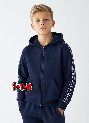 🌿1+1=3 брендовая синяя кофта соп худи на флисе ralph lauren на мальчика 8 - 10 лет