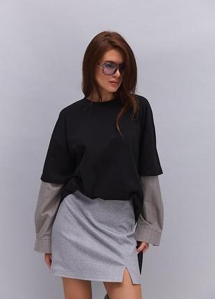 Акция черный лонгслив с эффектом рубашки 6
