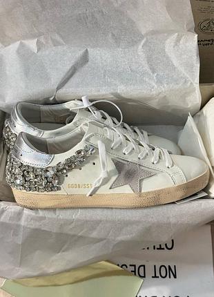 Кеды ggdb golden goose белые с камнями