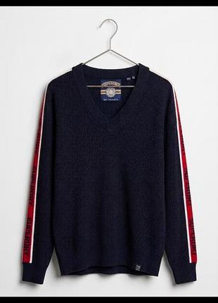 Светр чоловічий superdry sporty taped з v-подібним вирізом, синій