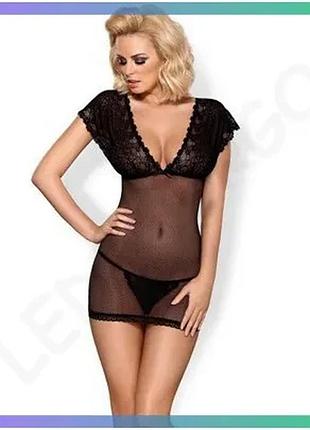 Сорочка obsessive 821-che-1 черная s/m кружевная ночная рубашка для сна и романтики sku_tanga_vendorcode_для полнолетних