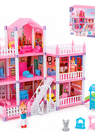 Ляльковий будиночок dream castle 48 см, 3 поверхи, 143 деталі, 2 ляльки