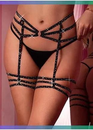 Пояс для чулок leg avenue черный со стразами для нижнего белья сексуальный пояс с подвязками sku_tanga_vendorcode_для полнолетних