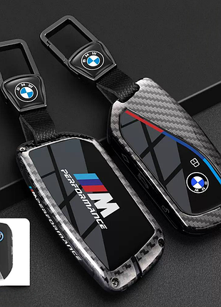 Металевий преміум чохол для ключа bmw ix x5 x6 x7 xm, карбоновий кейс для ключа бмв із карабіном