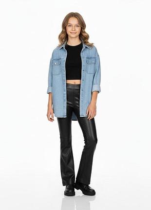 Брюки для девочки zara 13–14 лет 164 см черные из экокожи клеш на флисе