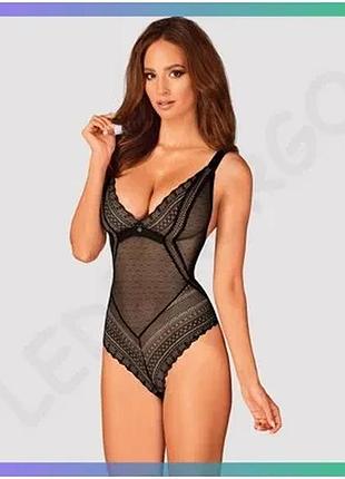 Боді obsessive estiqua xs/s чорне полупрозоре сексуальне боди для жінок з регулюючими лямками sku_tanga_vendorcode_для повнолітніх
