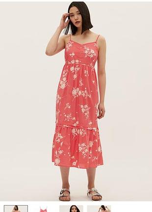 Яскрава бавовняна сукня міді marks & spencer (коралова, р. 52-54 / uk 18)