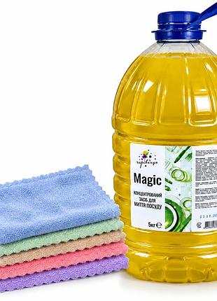 Концентрат для миття посуду magic лайм 5 кг + набір серветок з мікрофібри 30×30 см, засіб для кухні та прибирання