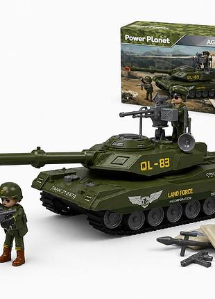 Игрушечный танк разборной с фигурками, звуком и светом, зеленый 36 см.