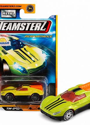 Машинка металлическая teamsterz 8 см зелено-оранжевая спортивная модель
