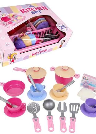 Кухонный набор kitchen set technok toys, 25 элементов, игрушечная посуда с сушкой