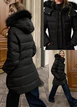 Тепла подовжена пухова стьобана куртка zara водовідштовхувальна