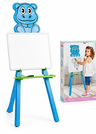 Мольберт детский pilsan hippo синий, сухостираемая доска с маркером, 100×46×52 см