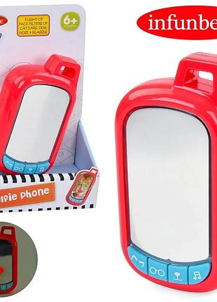 Детский мобильный телефон infunbebe selfie phone 13 см с зеркалом, открытием картинок, светом и звуком