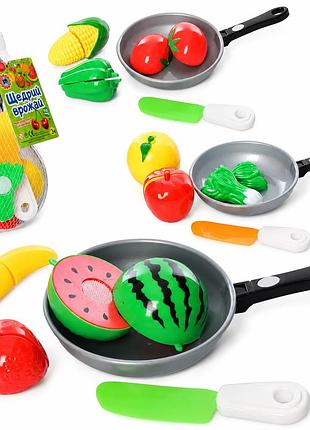 Игровой набор шедрый урожай 3в1 с овощами и фруктами на липучке, со сковородкой и ножом