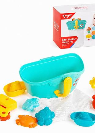 Игрушки для ванной huanger bath strainer water toy с корзиной для сушки и хранения, набор морских фигурок 12+