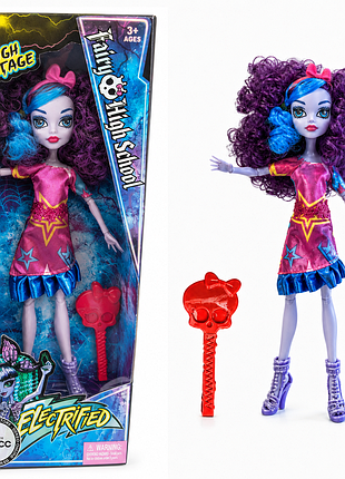 Кукла шарнірна monster high electrified, 30 см, з гребінцем у рожевій сукні