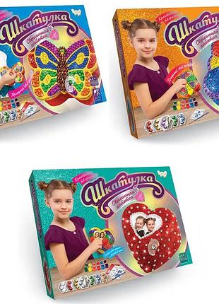 Шкатулка своими руками сияющие пайетки danko toys, набор для творчества с дизайном бабочки, цветка или сердца