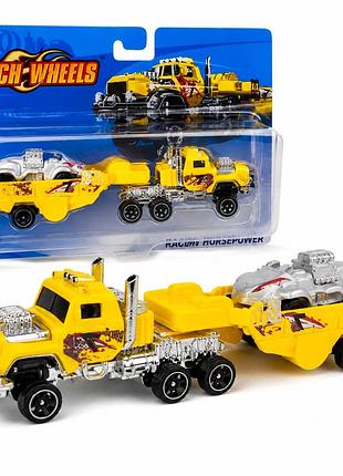 Игровой набор машинка тягач с прицепом truck kutch wheels (желтый, металлопластик).