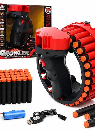Бластер growler rapid fire автоматичний на акумуляторі з м’якими кулями-присосками, 28 пострілів