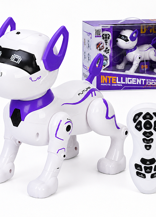 Интерактивная собака-робот dg intelligent dog 22 см с пультом и сенсорным управлением бело-фиолетовая