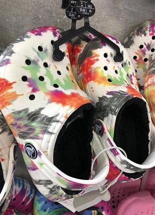 Утепленні оригінальні сабо crocs classic lined tie dye clog для дітей молодшого віку,підлітків  і дорослих.розмір: 25-26;28-29;30-31;32-33;33-34;39-40