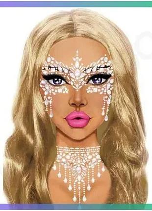 Наклейки для обличчя diamond sticker masquerade white leg avenue маскарадні наклейки з камінням для св sku_tanga_vendorcode_для