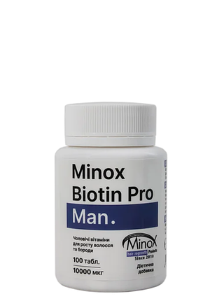 Вітаміни для росту волосся та бороди minox biotin pro man біотин для чоловіків проти випадіння зміцнення густота та блиск