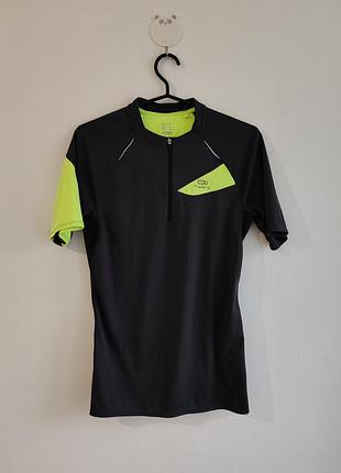 Спортивна футболка чоловіча kalenji trail decathlon, чорна з салатовим, розмір s