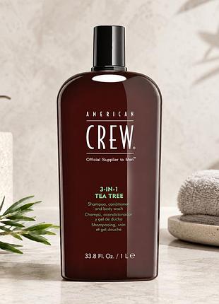 Шампунь american crew 3 in 1 tea tree shampoo — засіб для волосся, тіла та шкіри голови, з чайним деревом, чоловічий догляд 1000