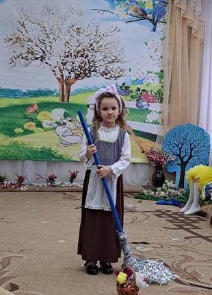 Карнавальний костюм для дівчинки попелюшка, служниця, білий, коричневий