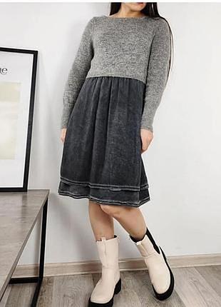 Серое комбинированное платье mint velvet р.14/l/xl