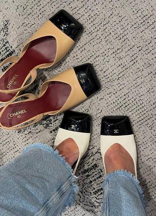 Туфлі chanel квадратний носок різні кольори відкрита пятка