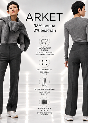 Arket класичні вовняні брюки з розрізами знизу