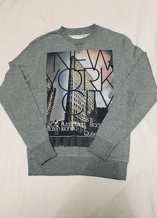 Світшот чоловічий river island сірий з принтом new york city