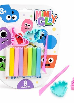 Детский пластилин mimi clay strateg, набор для лепки, 8 цветов, формочки, стек.