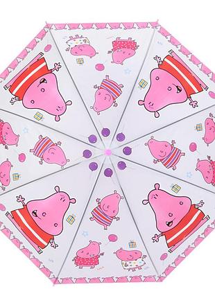Дитяча парасолька "бегемотик" mk 5793(pink) довжина 65,5 см, тростина 60 см, діаметр 84 см