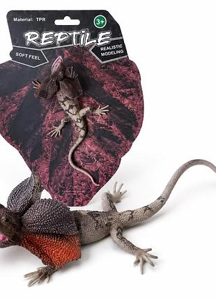 Резиновая фигурка плащеносная ящерица reptile 16 см реалистичная модель tpr от 3 лет
