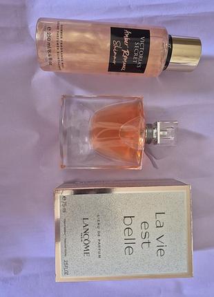 Парфуми lancome la vie est belle 75 мл та міст для тіла victoria's secret amber romance 250 мл для жінок