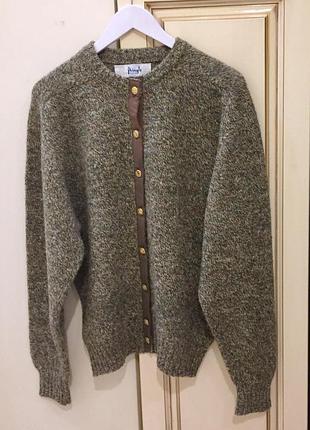 Кардиган з вовни брендовий pringle of scotland the queen manufacture gold buttoned cardigan melange green оригінал.